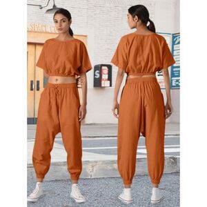 Eurivicy Casual Short Sleeve Crop Top Jogger Pant With Pockets Set Sz S